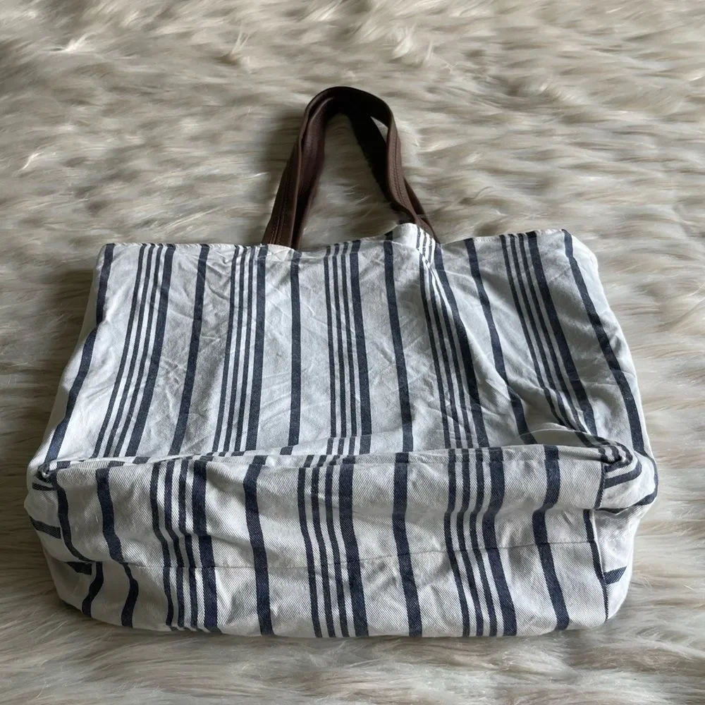 Three Cords x Marine Layer Reversible Tote in White/Blue Stripe